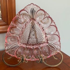 Hollywood Rose Triangle Egg Server-Depression Glass